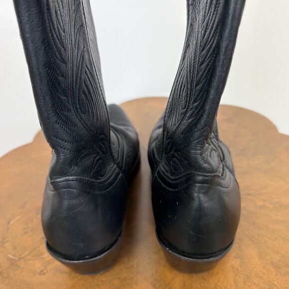 Durango Black Leather Western Cowboy Boots Silver Toe Cap Stitching Mens 11